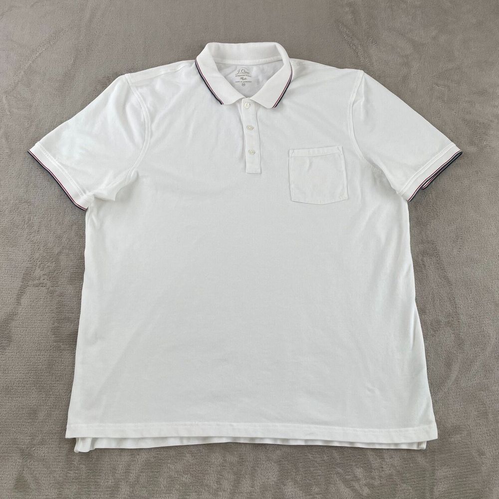 J.CREW Pique Polo Shirt Men 2XLT Tall White Stretch Short Sleeve Pocket Preppy
